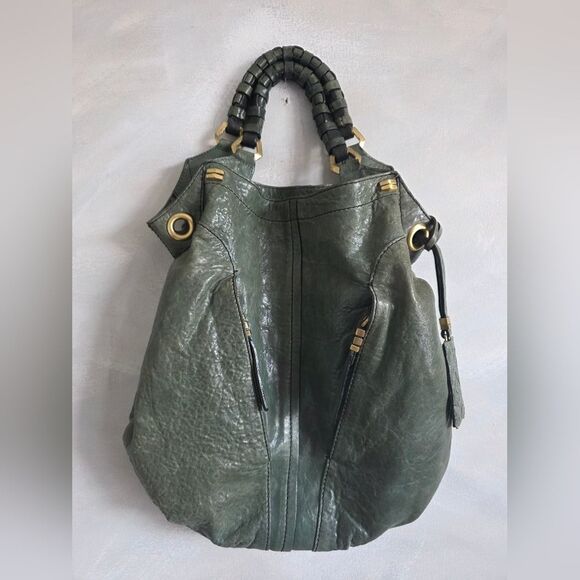 orYANY Handbags - OrYANY Gwen Green Leather Hobo Double Top Handle Bag Goldtone 15x15